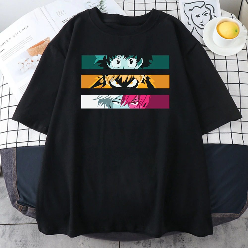 Camiseta MHA Mujer Shoto x Izuku x Katsuki Negro Camiseta MHA Mujer Shoto x Izuku x Katsuki Negro