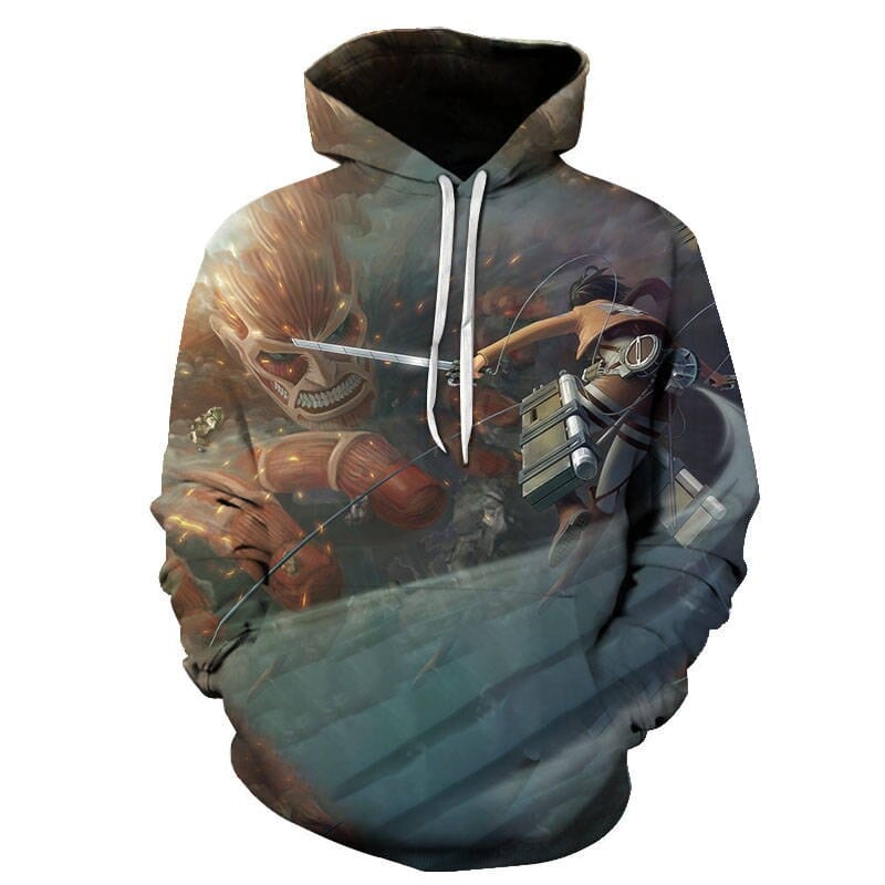 Ataque a los Titanes Mikasa vs Titán Sudadera Colosal Ataque a los Titanes Mikasa vs Titán Sudadera Colosal